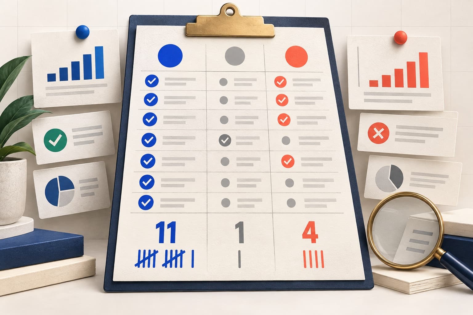Editorial illustration of an evidence-backed comparison scorecard showing 11 Votel wins, four HighLevel wins, and one inconclusive category