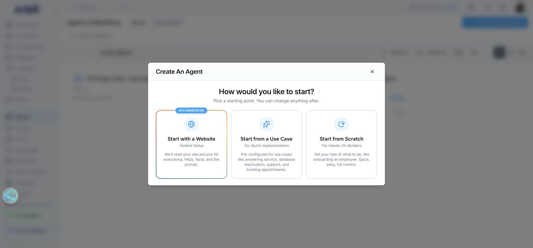 Votel agent creation options for multiple communication channels