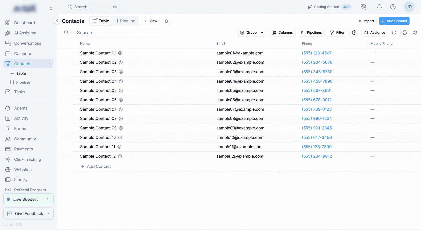Anonymized Votel contacts table