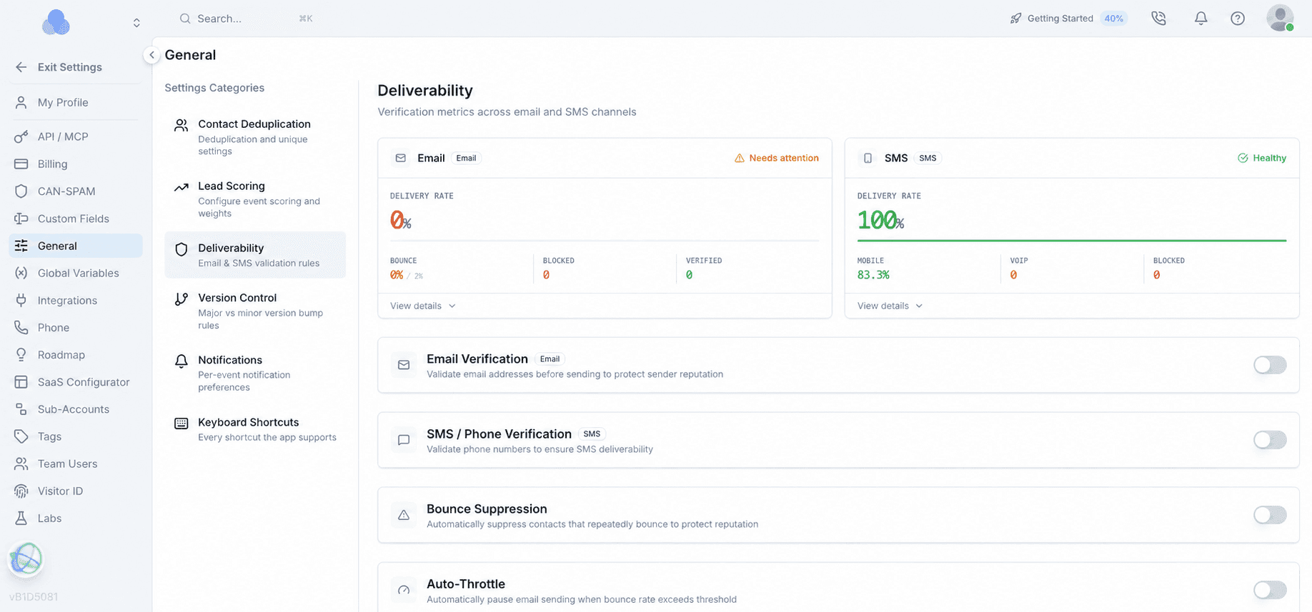 Votel deliverability settings