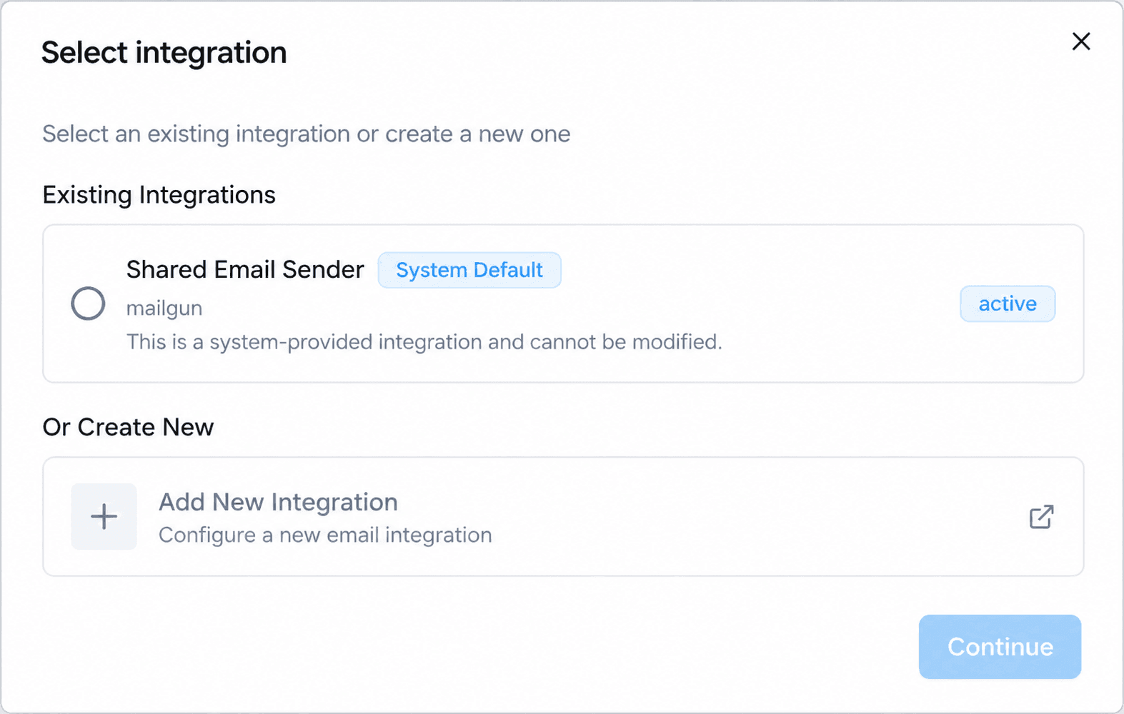 Votel system default Mailgun sender option