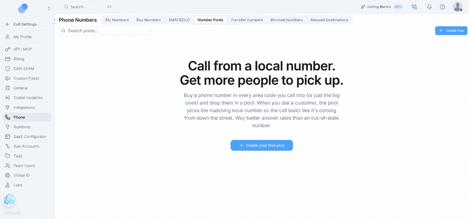 Votel phone number pools interface