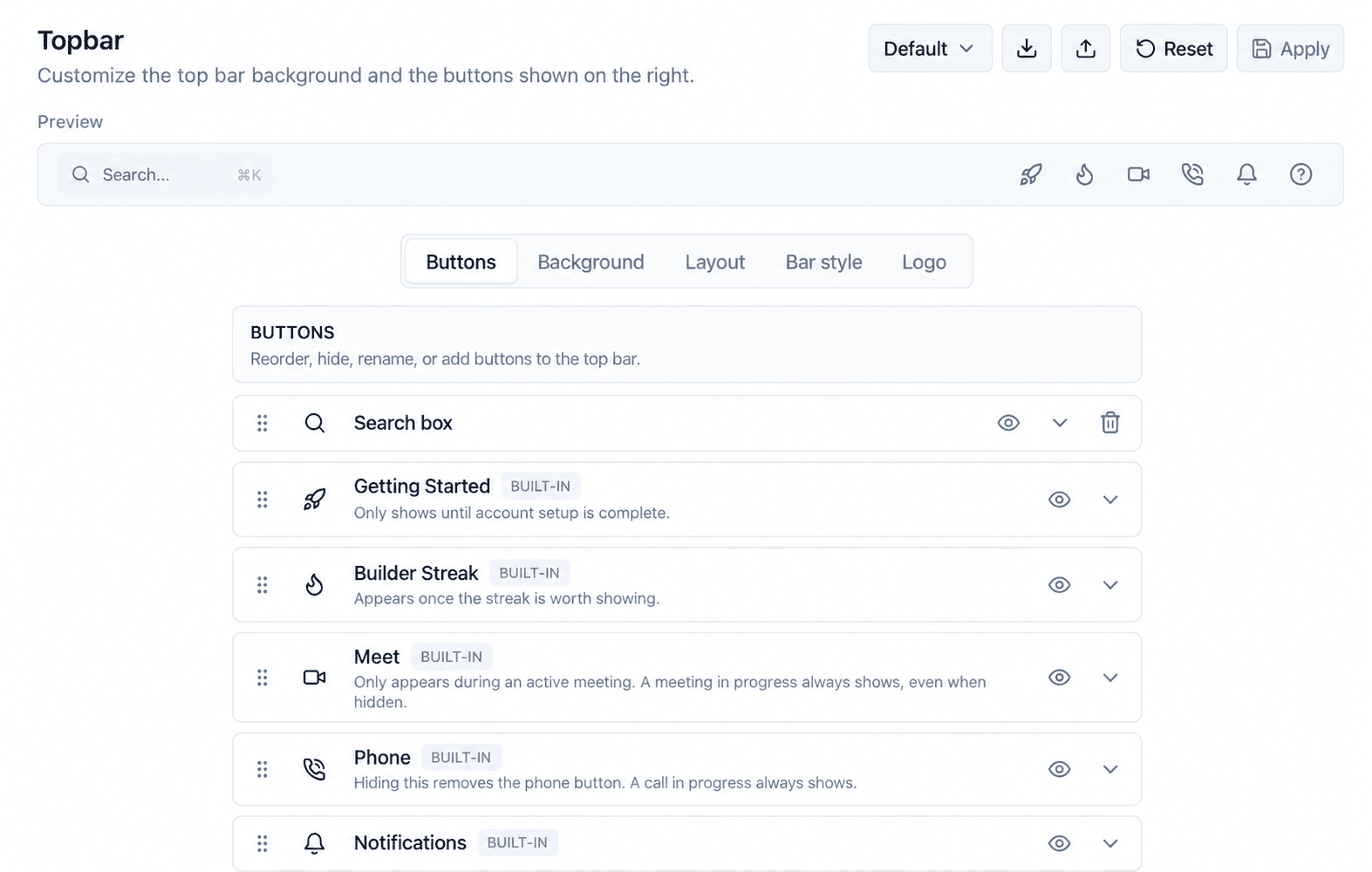 Votel Topbar visual editor